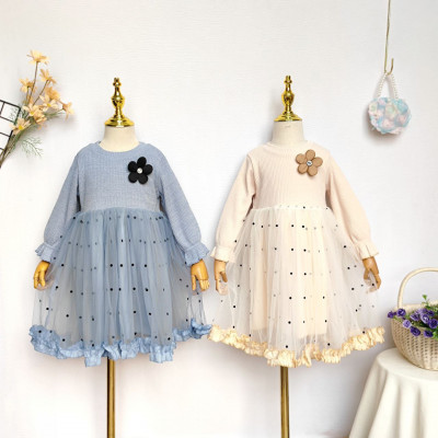 dress girls fluffy ruffle dots flower CHN 38 (030604) - dress anak perempuan (ONLY 2PCS)